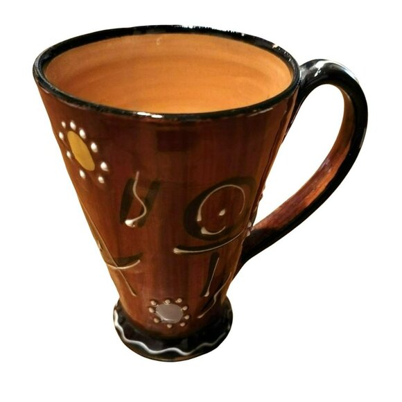 Majolica Coffee Mug Art Pottery Brown Tea Hand Painted Fish Design RB108 - Picture 2 of 6